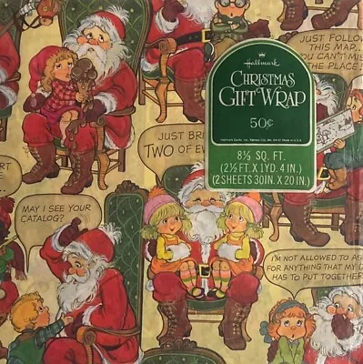 Vintage Hallmark Christmas Wrapping Paper Gift Wrap Santa 2 Sheets Sealed • $14.99