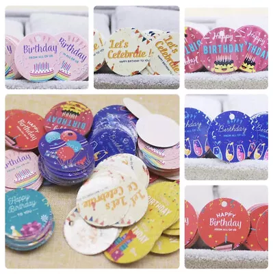 £1.95 • Buy NEW Kraft Paper 'HAPPY BIRTHDAY' Gift Hang Tags Round Labels 3cm VARIOUS DESIGNS