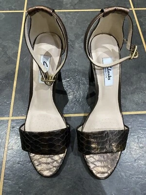 £9.99 • Buy Clarks Ladies Strappy Heeled Shoes. Bronze Colour. Size 5.5UK. New (other)