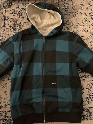 Vans Off The Wall Full Zip Sherpa Lined Zipper Hooded Sweatshirt Teal/Black XL • $20