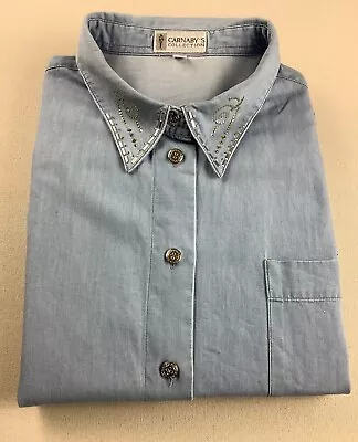 Denim Chambray Shirt Western Style Decorated Collars Size 48 • £9.99