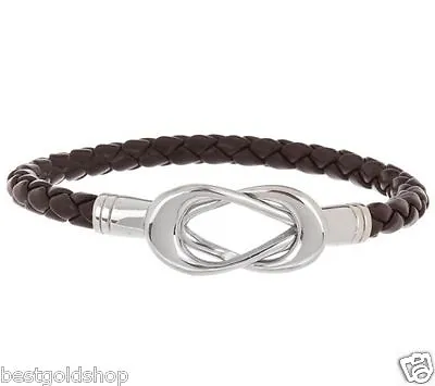 QVC Steel By Design Interlocking Curb Basket Braided Dark Brown Leather Bracelet • $23.01