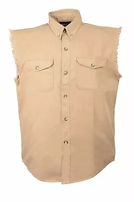 Men's Baige 100% Cotton Half Sleeve Cut Off Shirt With Frayed Sleeves Washable • $23.99