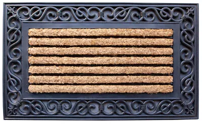 Classic Rubber & Coir Brush Doormat | Ornate Bordered Mat | Non Slip Heavy Duty  • £11.95