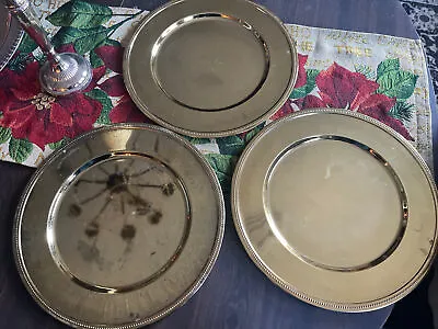 Set Of 3 Vintage Beaded Golden Brass Charger Plates-please Review Pictures • $25