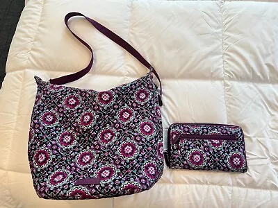 Vera Bradley Purse And Wallet - Black And Purple- Gently Used And In Great Shape • $14.50