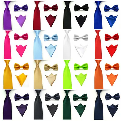 Men's Satin Bowtie Necktie Pocket Square Set Bow Tie Handkerchief Tie Lot • $9.95