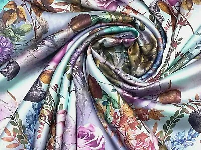 £1.50 • Buy Printed Silky Charmeuse Faux Silk Satin Fabric Dress Craft Draping Material 58''