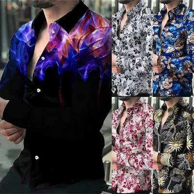 £14.41 • Buy High Quality Mens Shirts Button Down Shirts Long Sleeve M~3XL Tee Floral Print