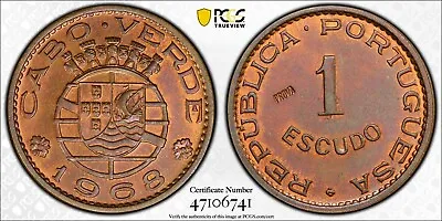 1968 Cape Verde 1 Esc. PCGS SP65RB (Prova) KM-Pr40 • $159