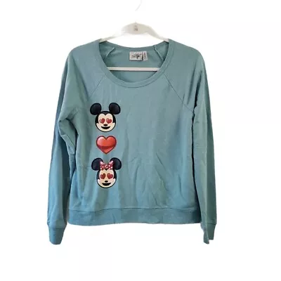 Disney Boutique Sweater Small Womens Teal Mickey Minnie Mouse Emoji Crew Neck  • $18.71