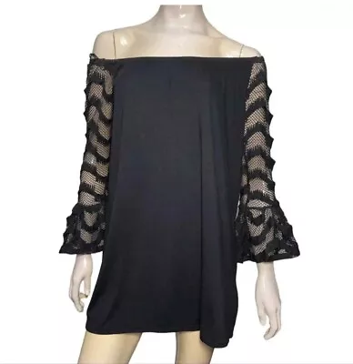 Va Va By Joy Han Women’s Size S Black Off Shoulder Lace Bell Sleeves Mini Dress • $20