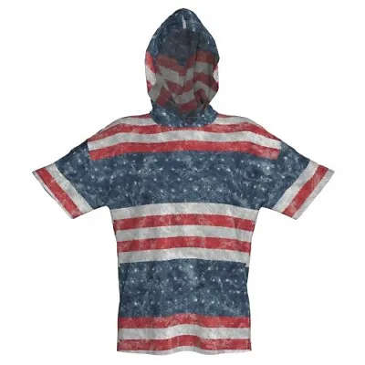 M Medium Lularoe Americana Frankie Short Sleeve Hoodie Stars & Stripes NWT • $7.99