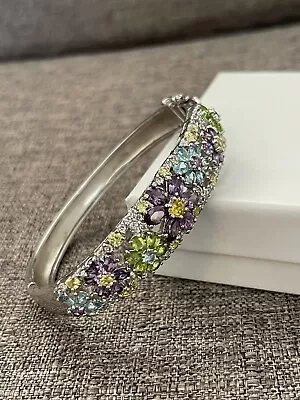 Sterling Silver Floral Gem Stone Bangle Bracelet • $100