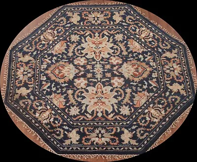 Navy Blue Floral Heriz Serapi Octagon Rug 6'x6' Wool Handmade Oriental Carpet • $602.16