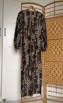 Vintage 70s Brown Circle Pattern Maxi Dress Size S • £11.99