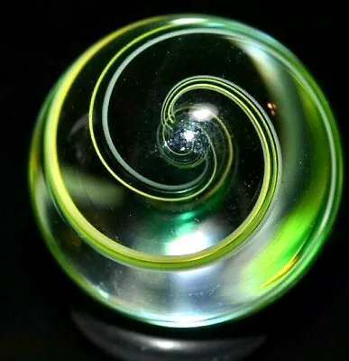 Steven Maslach Glass Marble/.879 -sage & Lime Divided Ribbon Tornado-yellowlime • $89.99