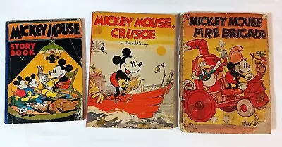 Lot Of 3 MICKEY MOUSE Books: MM Crusoe MM Fire Brigade MM Story Book 1931-1936 • $210