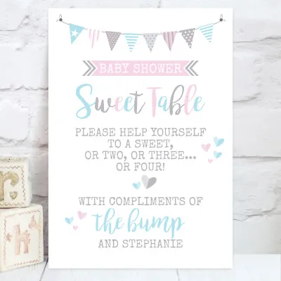£4.75 • Buy Personalised Baby Shower Sweet Table Candy Buffet Sign Pink Or Blue (BS6)