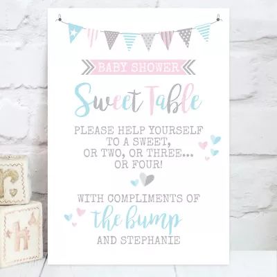 Personalised Baby Shower Sweet Table Candy Buffet Sign Pink Or Blue (BS6) • £11