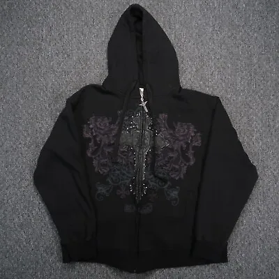 Avirex Hoodie Mens Large Black Full Zip Hooded Pockets Embroidered • $99.80