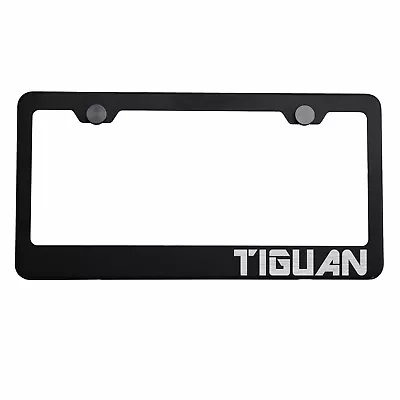 Matte Black License Plate Frame Silver TIGUAN Laser Etched Metal Screw Cap • $34.99