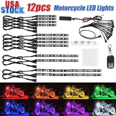 12Pcs Motorcycle RGB LED Neon Under Glow Light Strip Kit For Harley Honda Suzuki • $22.94