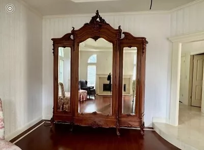 Louis XV 3 Mirror Door Walnut Armoire Circa 1880 • $5000