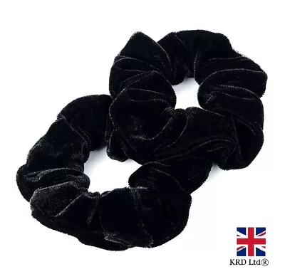 2 X BLACK VELVET HAIR SCRUNCHIE Bands Ponytail Holder Soft Velveteen Bobble UK • £2.76