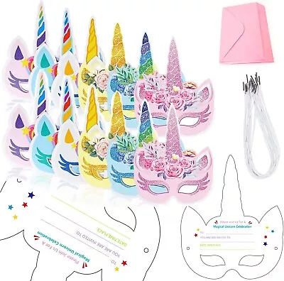 12 X Unicorn Girls Party Invitations - Kids Mask Invitation Card Envelope Party • £4.99