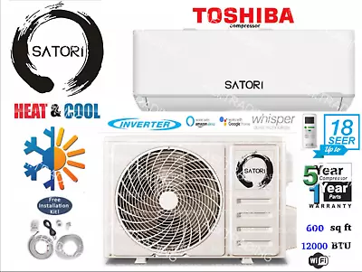 12000 BTU Ductless Air Conditioner/Heat Pump Mini Split 110V 1Ton 18 Seer & Wifi • $569