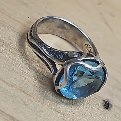 Vintage Israel 925 Sterling Ring With W Large Blue Stone Size 6.75 6.5g TW X332 • $40