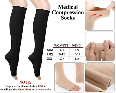 A Pair Men Women's Open Toe Compression Socks Pain Relief Leg Foot Calf Support  • £5.49