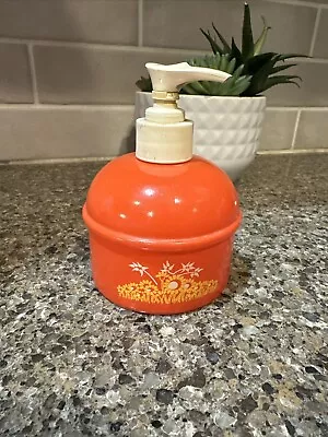 Vintage 60s 70s Avon Soap Lotion Dispenser W/Pump Orange/Red Yellow Flowers EUC • $5