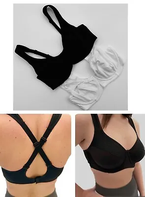 Ex FaMouS Store Ladies Sports Bra Ultimate Support Underwired Black White Gym • £7.95