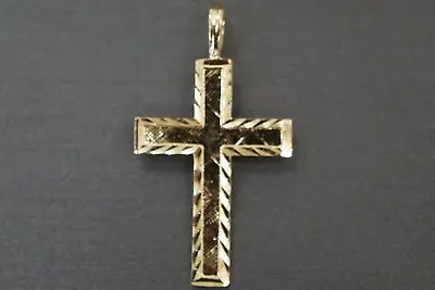 14K Solid Yellow Gold 1  Diamond Cut Men Women Cross Charm Pendant. • $95