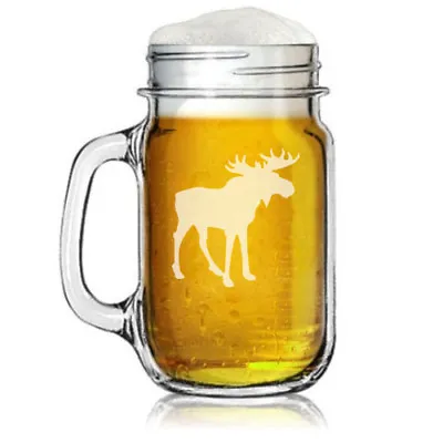 16oz Mason Jar Glass Mug W/ Handle Moose • $14.99