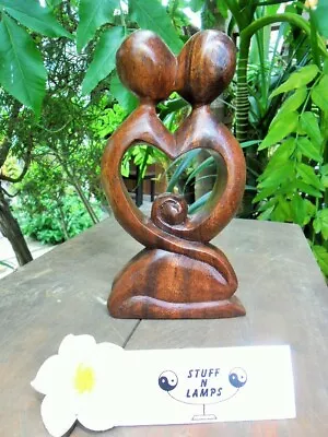 Abstract Sculpture Kissing Couple - Hand Crafted Wood Carving - 20cm • $21.50