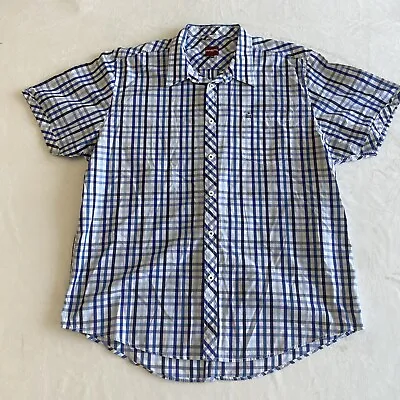 Merc London Mens Casual Shirt XXXL Blue Check Cotton Peel Short Sleeve • $19.23