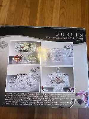 Godinger Shannon 4-in-1 Crystal Cake Stand Dome Punch Bowl Relish Tray~Mint • $100