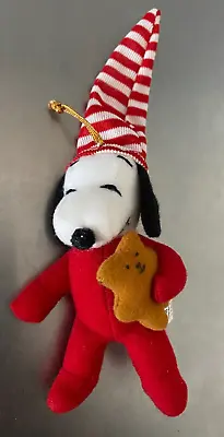 Vntg Peanuts Snoopy Red Pjs Plush Felt Teddy Bear Xmas Ornament '67 Freeshipping • $12.95