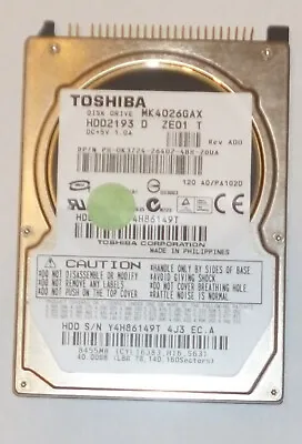 Toshiba MK4026GAX 40GB IDE 2.5  Hard Drive Inc VAT • £11.50