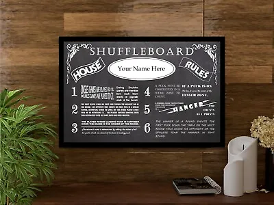 Personalized Vintage Chalkboard Look Table Shuffleboard Rules Poster -framed • $44.99