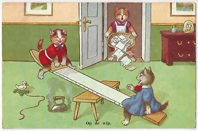 Cat Kittens Dressed As Humans Play Teeter Totter With Ironing Board Fantasy • $9.99