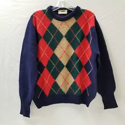Vintage Lord Jeff Argyle Sweater 100% Shetland Wool Ireland Grandpa Size Large^ • $15.99