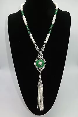 Haute Couture Jewelry Freshwater Pearl And Jade Necklace W Pendants • $460