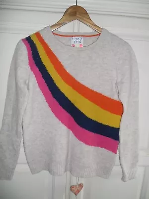 CLEMENTS RIBEIRO POP Natural / Multi Pure Lambs Wool Rainbow Jumper Sz 12 14 • £4.99