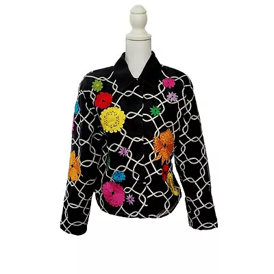 Vintage Anage Silk Embroidered Womens Blazer Jacket Size Large • $20