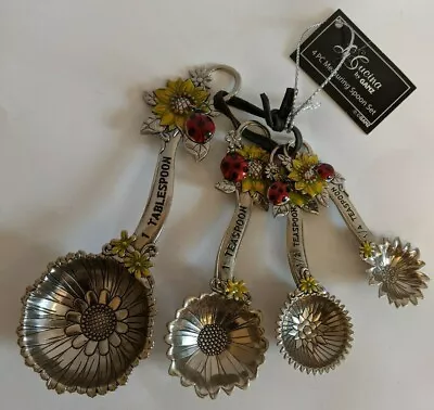 Ganz La Cucina 4-Piece Measuring Spoons Set - Colorful Sunflowers & Ladybugs NWT • $19