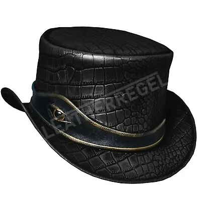 Steampunk Red Indian Crocodile Eye Motorcycle Biker Deadman Leather Top Hat  • $40